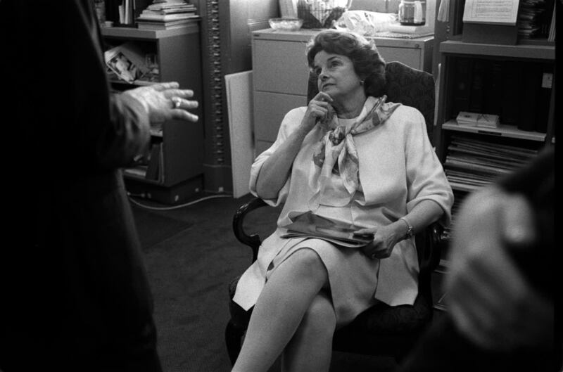 Senator Dianne Feinstein in her office at the US Capitol in Washington on March 17th, 1995. Photograph: Stephen Crowley/New York Times
                      