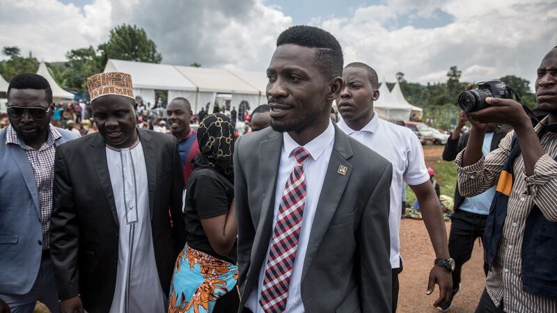 Bobi Wine leaves a campaign event in Mpigi, Uganda. Photograph: Sally Hayden.