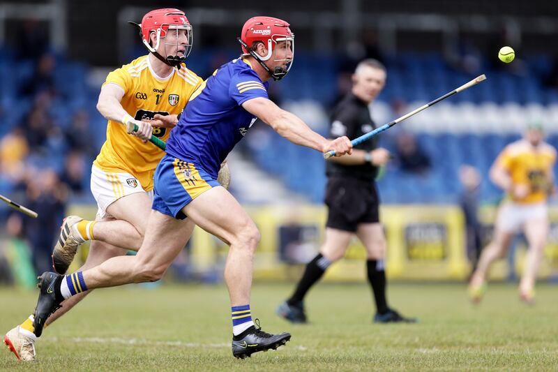 Clare's John Conlon in action against Ciaran Clarke of Antrim at Corrigan Park in 2021. It was his first game at centre half back for Clare. 'For my career it was massive, it was a new lease of life.' Photograph: Laszlo Geczo/Inpho 