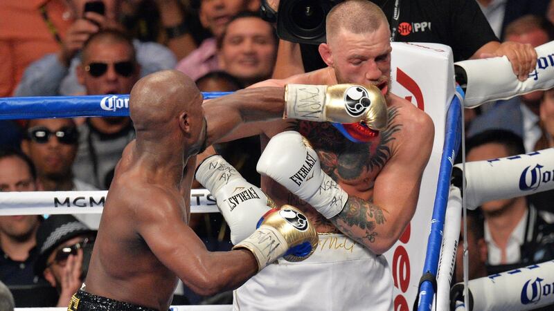 Mayweather lands a punch in the 10th round which led to the stoppage. Photo: Lionel Hahn/PA Wire