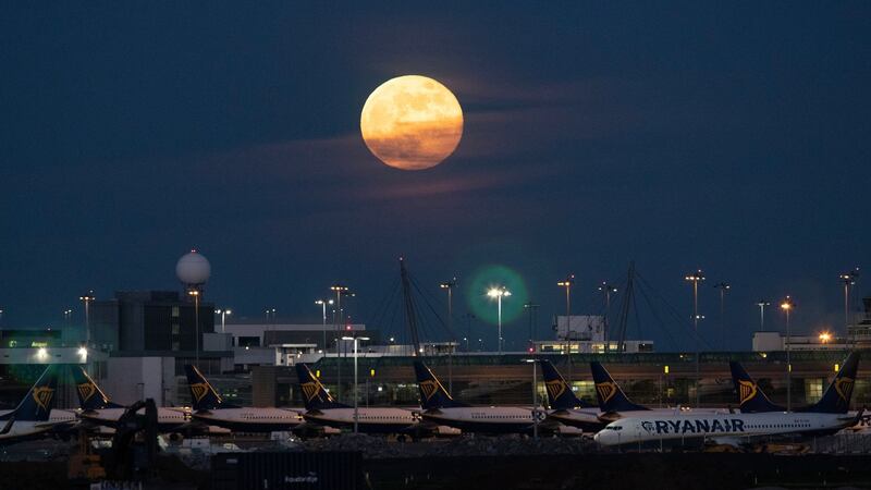 The supermoon pictured over Dublin Airport on Thursday night. Photograph: Colin Keegan/Collins Dublin