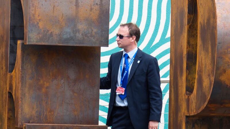 Patrick O’Reilly, assistant chief of protocol, waiting for the arrival of  Prince Harry and Meghan Markle at the Epic Museum in Dublin.
