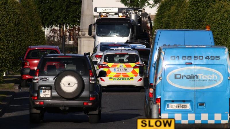 The scene where a worker was killed by  fumes while working in a sewer in Portmarnock in Dublin on Wednesday. Photograph: The Irish Times