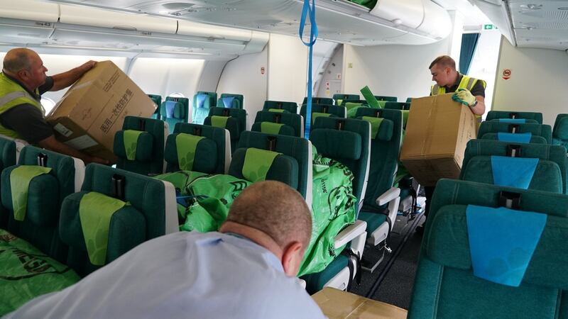 A shipment of PPE arrives from China to Dublin Airport. Photograph: Enda O’Dowd