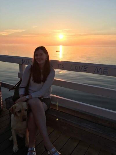 Gráinne Long, with her dog Buddy, in Malmö.