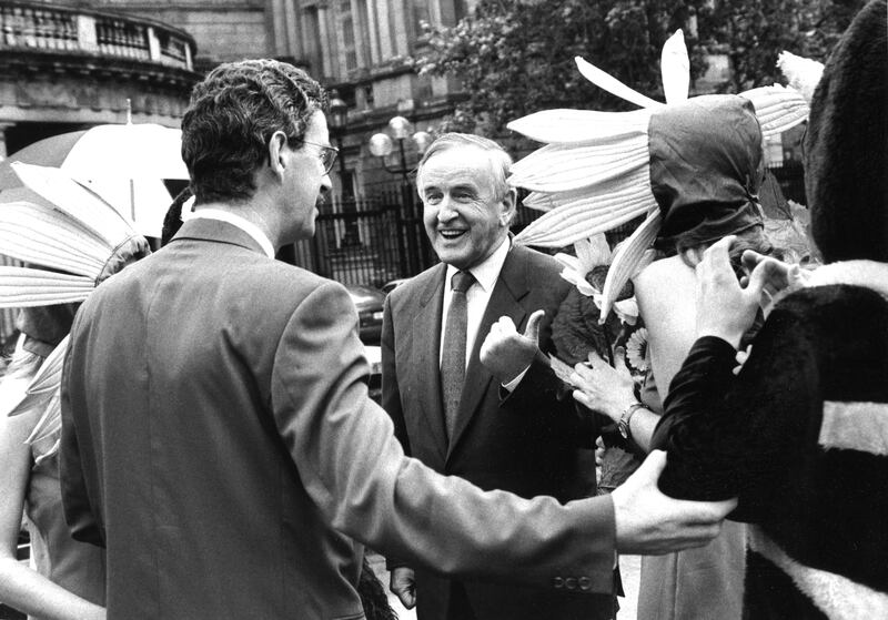 Taoiseach Albert Reynolds and the Tánaiste Dick Spring outside Leinster House in June 1993. Photograph: Matt Kavanagh 