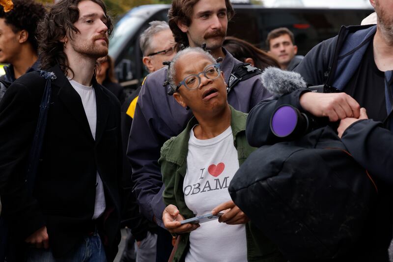 Barack Obama supporter Terri McClain outside the Shelbourne Hotel in Dublin. Photograph: Alan Betson/The Irish Times

