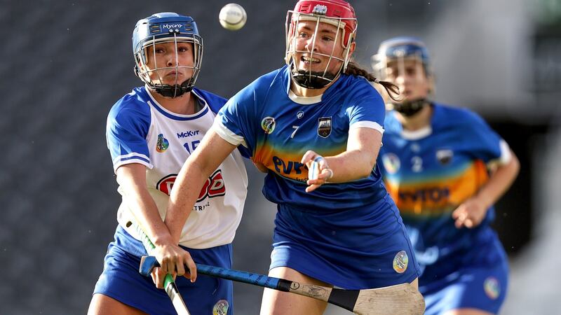 Tipperary’s Aoife McGrath gets ahead of Waterford’s Vikki Falconer during her side’s quarter-final win. Photograph: Laszlo Geczo/Inpho