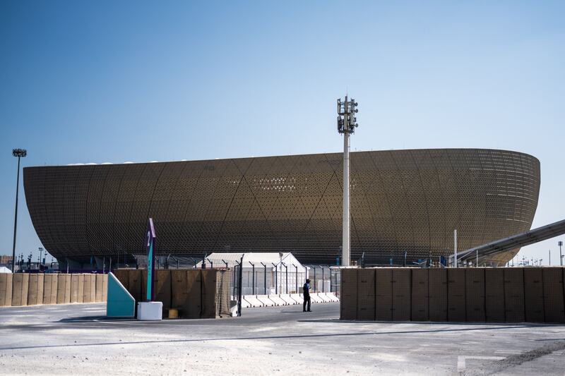 A security guard stands near the Lusail Stadium in Qatar. Photograph: Jewel Samad/AFP via Getty Images
