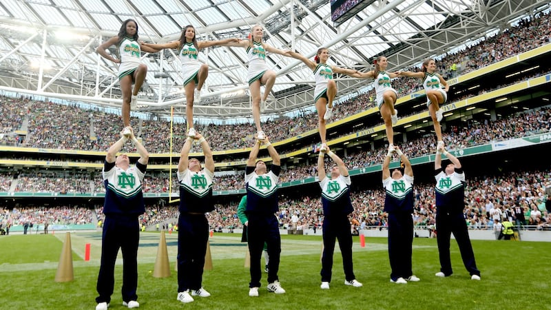 The Notre Dame cheerleaders in action at the game in 2012. Photograph: James Crombie/Inpho