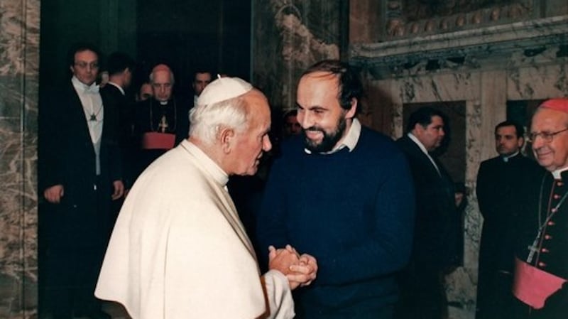 Czech Catholic priest and communist-era dissident Tomas Halik with Pope John Paul II. Photograph courtesy of Tomas Halik