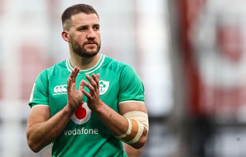 Ireland’s Stuart McCloskey celebrates after the game against Wales at the Aviva Stadium. Photograph: Inpho 