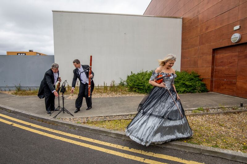 The Rozumovsky Salon Ensemble at the Crowne Plaza Hotel in Dundalk, Co Louth: Valery Supruniuk, son Vadym and wife Olena. Photograph: Tom Honan