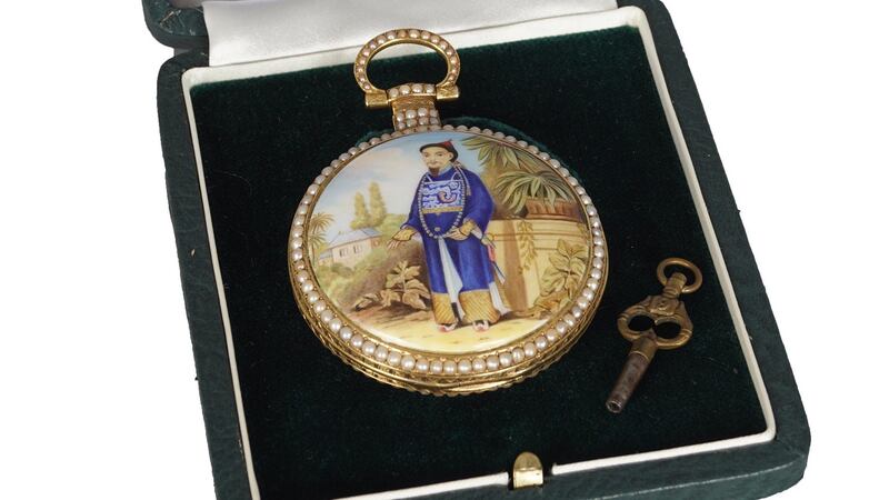 Lot 60, Chinese enamel-and-gold pocket watch