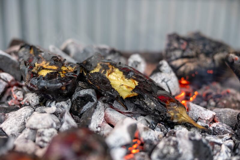 Andy Noonan's barbecued aubergine. Photograph: Tom Honan