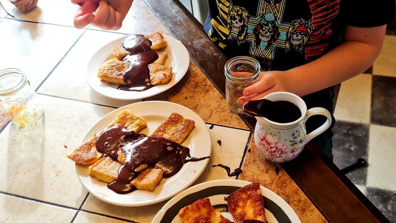Eve’s Churros French Toast after a YouTube live class by Rozanne Stevens.