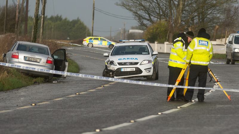 The scene at Ardrahan, Co Galway, where a man in his 60s died and two gardaí were injured. Photograph: Joe O’Shaughnessy