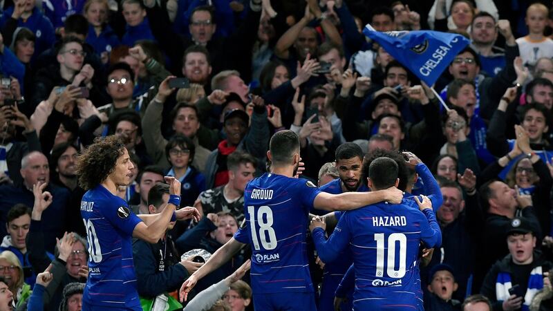 Chelsea’s Ruben Loftus-Cheek after scoring the opening goal at Stamford Bridge. Photograph: EPA