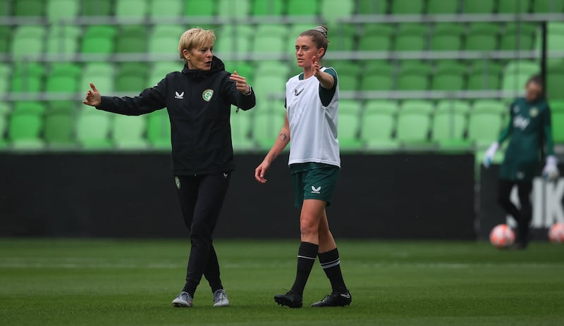 Manager Vera Pauw with Sinead Farrelly who said 'Ireland has been such a big part of my family'. File photograph: Inpho