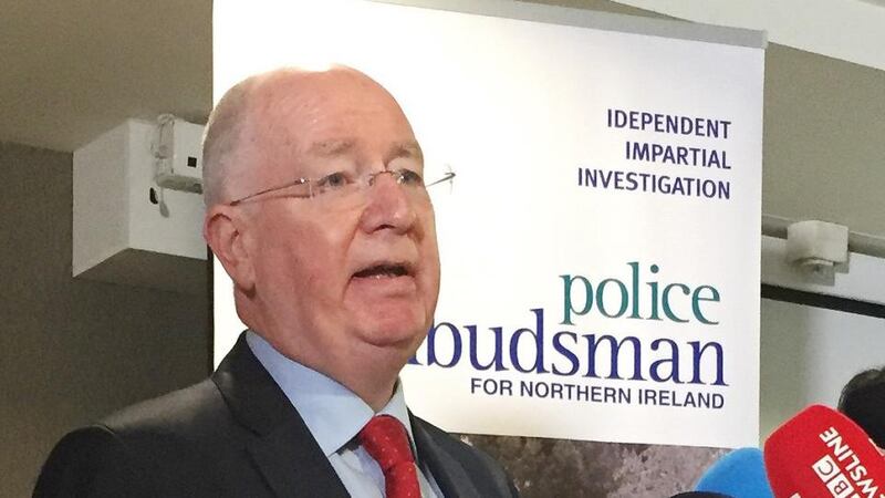 Northern Ireland Police Ombudsman Dr Michael Maguire speaking to the media at the Ramada Hotel in Belfast, following an investigation which found, security forces were guilty of significant collusion in the loyalist murders of six Catholic men gunned down while watching a World Cup football match. Photograph:  David Young/PA Wire