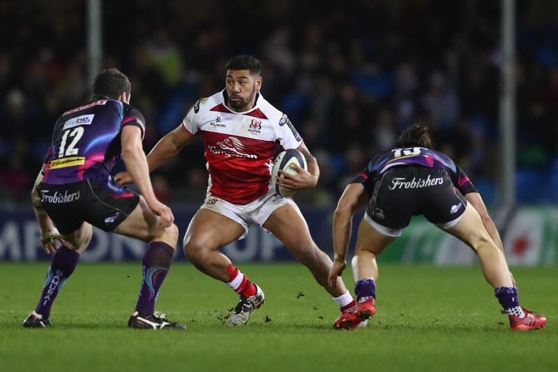 Charles Piutau tries to dodge opponents when playing for Ulster against Exeter Chiefs in January 2017. Photograph: Michael Steele/Getty Images