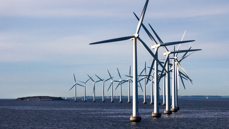Wind turbines off the coast of Copenhagen, Denmark. 'If ever there was a region that for centuries never benefited from trickle-down economics, it is the west of Ireland. Offshore wind maximised by an overlaid supergrid represents the antithesis of the economic stagnation it has suffered over centuries.' Photograph: Getty Images/EyeEm
