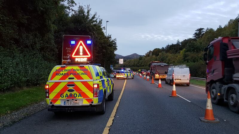 A Garda checkpoint on the N11 on Wednesday. Photograph: An Garda Síochána/Twitter