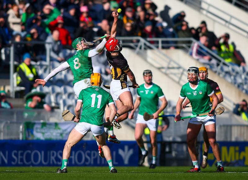 Kilkenny's Cillian Buckley and Limerick's William O’Donoghue 
in action on Saturday. Photograph: Ken Sutton/Inpho