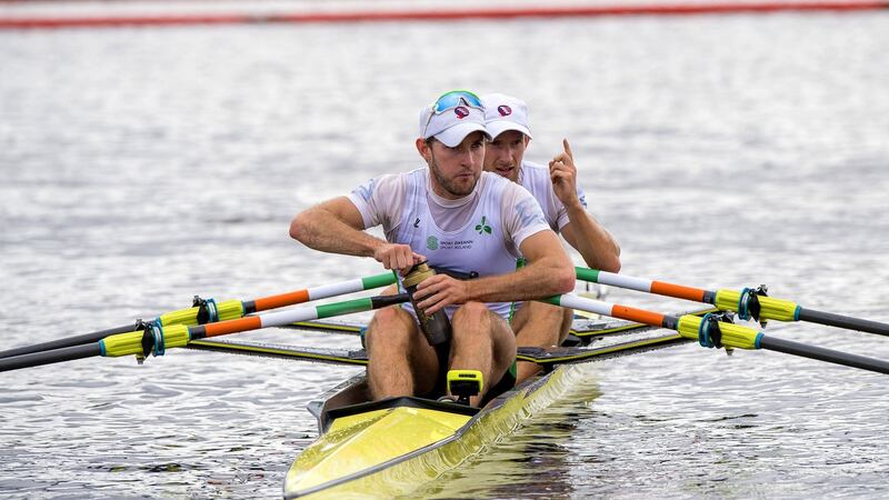 reland’s Paul O’Donovan (front) and Gary O’Donovan after winning their race. Photo: Craig Watson/Inpho