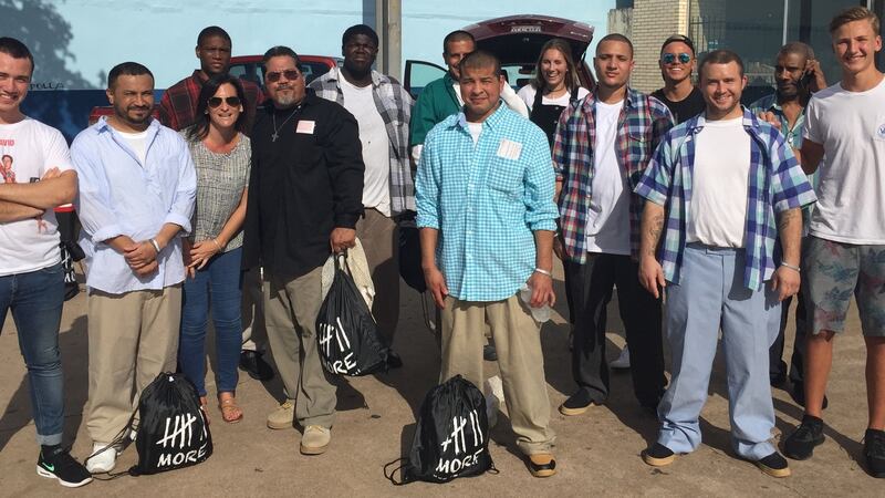 Debs Walker (third from left), working with her charity 7More, in Houston, Texas