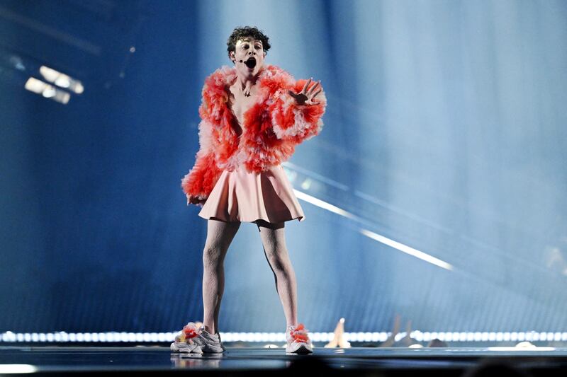 Nemo, representing Switzerland with the song The Code, performs during the 68th Eurovision Song Contest 2024 at the Malmö Arena in Malmö, Sweden. Nemo won with 591 points. Photograph: JESSICA GOW/TT News Agency/AFP via Getty Images