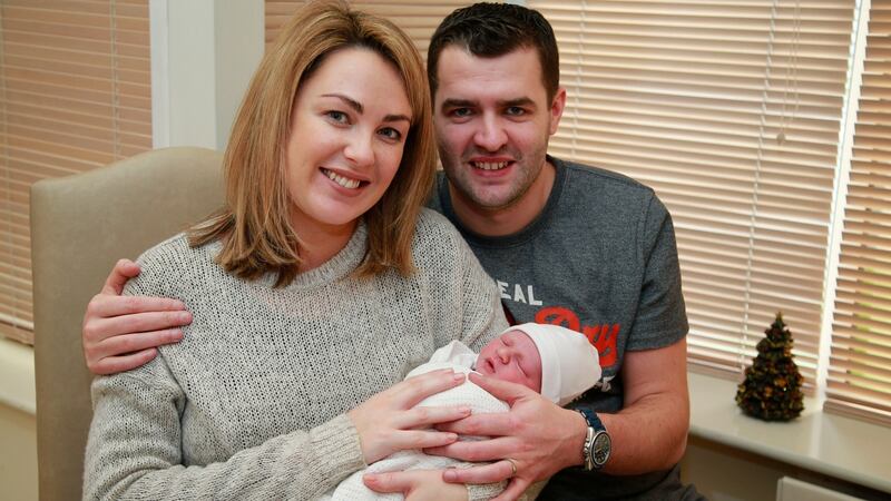 Christine and Gareth O’Leary with baby Cian, who was born in the Coombe at 1.41am. Photograph: Nick Bradshaw