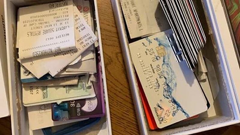 Credit cards seized by the Garda at a house in Letterkenny, Co Donegal, which are suspected to be linked to frauds carried out by an organised crime gang in the Republic of Ireland and Northern Ireland. Photograph: Garda/PA Wire