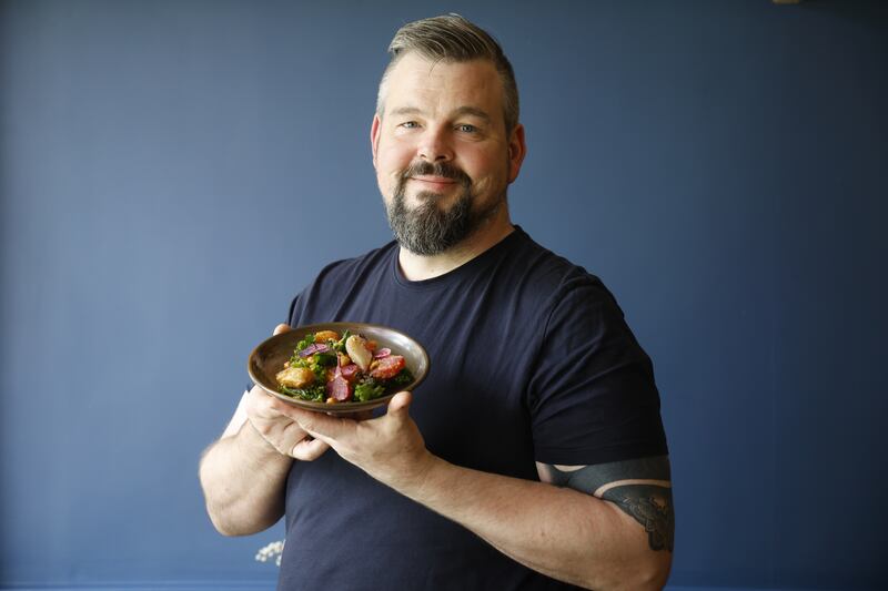 Bearú chef/proprietor Dave Rowley, with roast heirloom beetroot, baby potatoes, kale and hazelnut salad.  Photograph Nick Bradshaw/The Irish Times