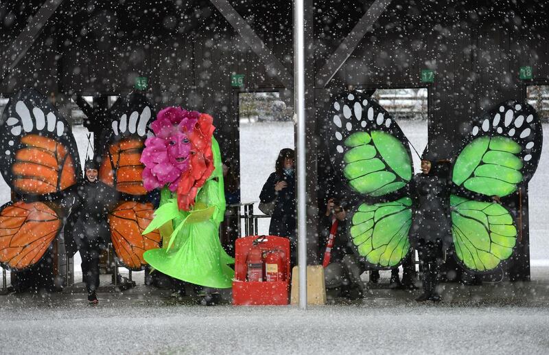 Hailstones take a winter toll at the Punchestown Festival, Co Kildare. Photograph: Dara MacDónaill/The Irish Times