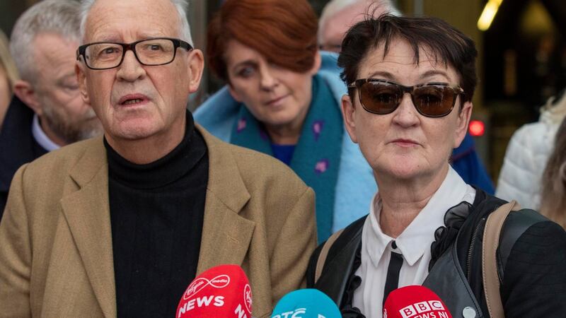 Patric and Geraldine Kriégel after the sentence hearing. Photograph: Collins