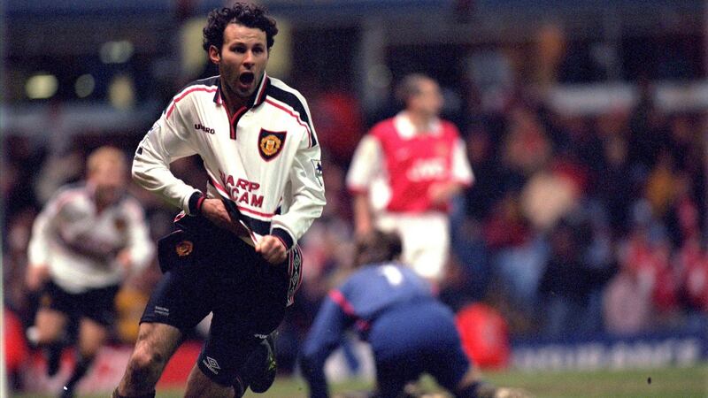 Ryan Giggs celebrates scoring against Arsenal in the 1999 FA Cup semi-final at Villa Park. File photograph: Getty Images
