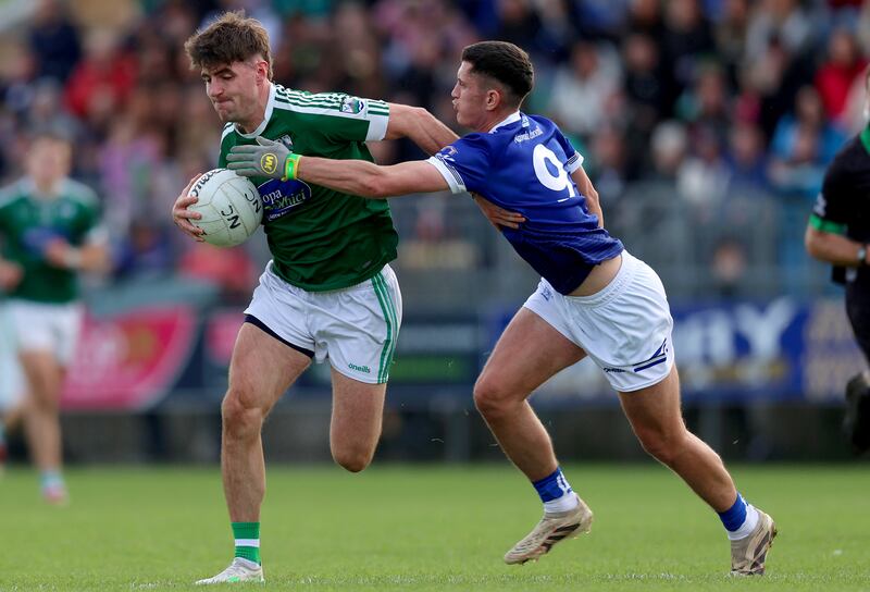 Naomh Conaill's Ethan O'Donnell tackles Gaoth Dobhair's Dáire Ó Baoill. Photograph: Leah Scholes/Inpho