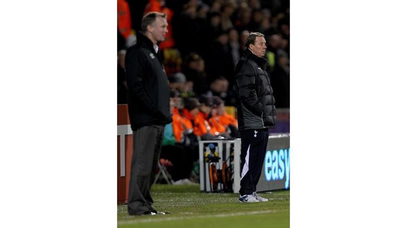 Then Shamrock Rovers manager Michael O'Neill and Tottenham boss Harry Redknapp at the Tallaght Stadium. Photograph: James Crombie/Inpho