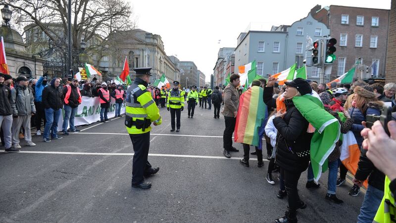 Gardaí sought to keep the two demonstrations apart.  Photograph: Alan Betson/The Irish Times