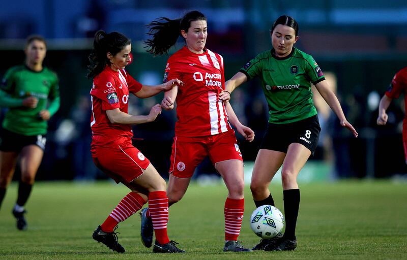 Player of the year Sadhbh Doyle, right, was crucial to Peamount's league title-winning campaign in 2023. Photograph: Ryan Byrne/INPHO