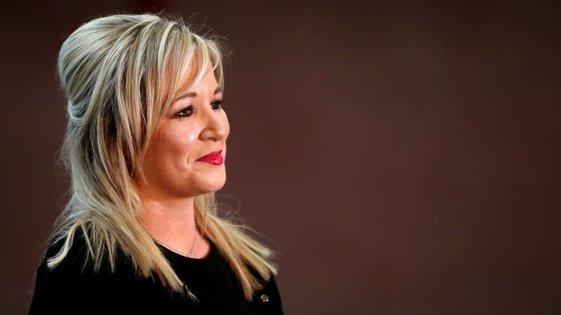 Michelle O’Neill, leader of Sinn Féin in Northern Ireland, at the Seven Towers Leisure Centre, Ballymena. Photograph: Niall Carson/PA