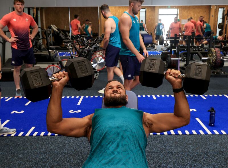 Ireland scrumhalf Jamison Gibson-Park during a gym session with the team in Tours this week. Photograph: Dan Sheridan/Inpho