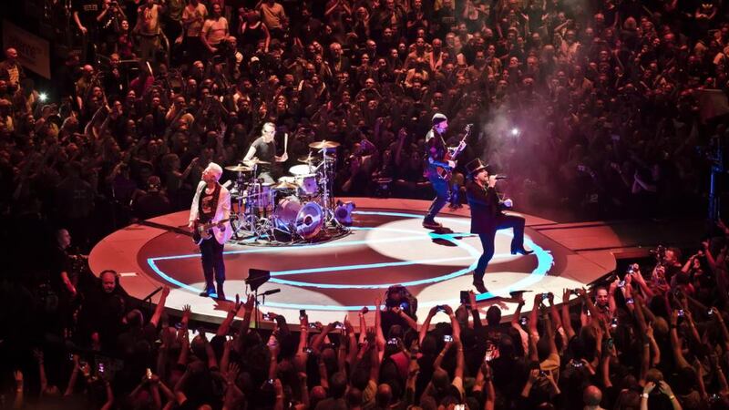 Experience + Innocence: a 360-degree stage ensures nobody in U2’s audience is at a disadvantage. Photograph: Frank Hoensch/Getty