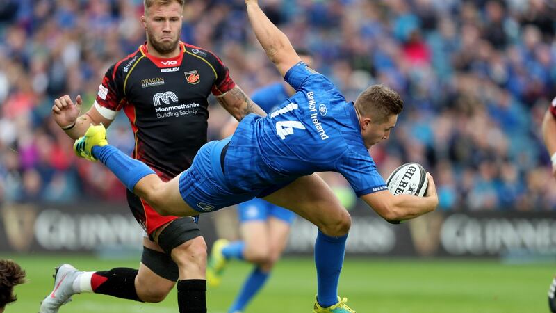 Leinster’s Jordan Larmour in action during the Guinness Pro 14 game against the Dragons at the RDS. Photograph: Dan Sheridan/Inpho