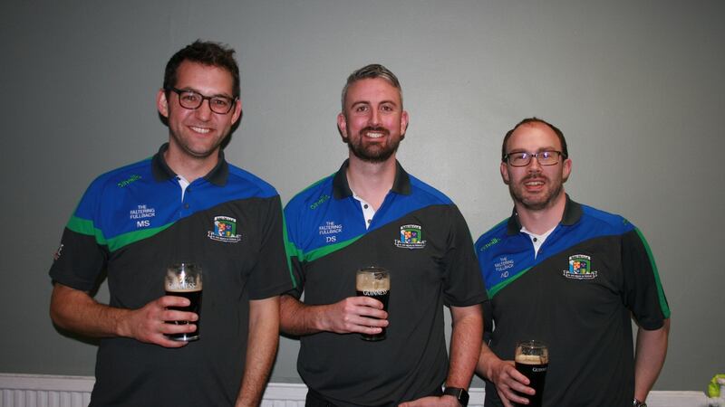 Players from the Eire Og Gaelic football team: Mick Savage (36) from Co Kildare, Damian Shannon (35) from Co Fermanagh and Nigel Drew (39) from Co Cork.