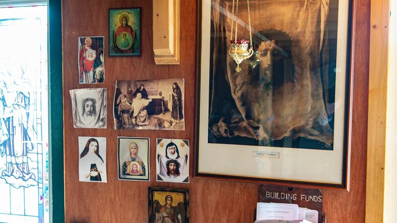 The space is filled with religious statues, pictures, rosary beads, icons, and tapestries. Photograph: Michael Mac Sweeney/Provision