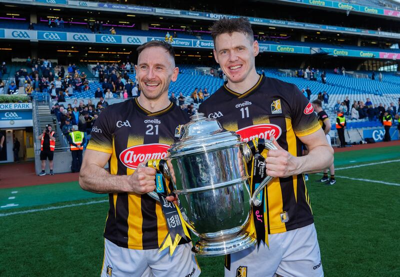 Kilkenny’s Conor Fogarty and TJ Reid celebrate. Photograph: James Crombie/Inpho