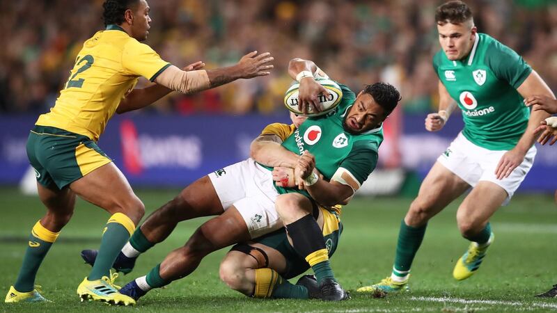 Bundee Aki  got through a mountain of work in defence and attack. Photograph: Matt King/Getty Images