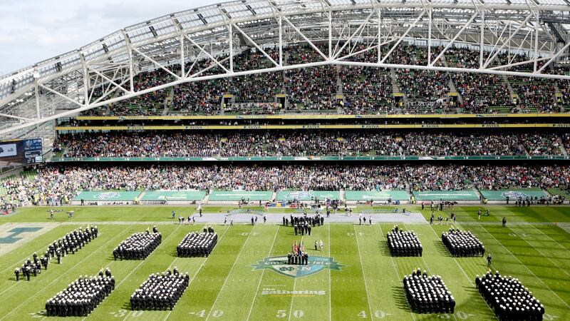 Members of the Navy Midshipmen take to the field before the game in 2012. Photograph: James Crombie/Inpho